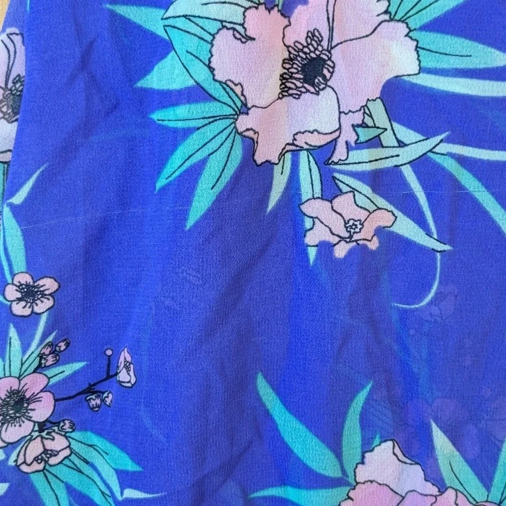 America & Beyond Blue Floral Ruffle V-Neck Maxi Beach Cover-Up Dress Small NWT